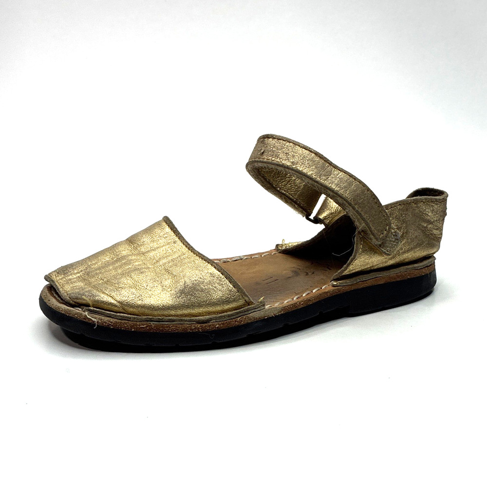 PONS Avarca Metallic Gold Leather Hook & Loop Sandals Girls US 11 EU 28 Spain